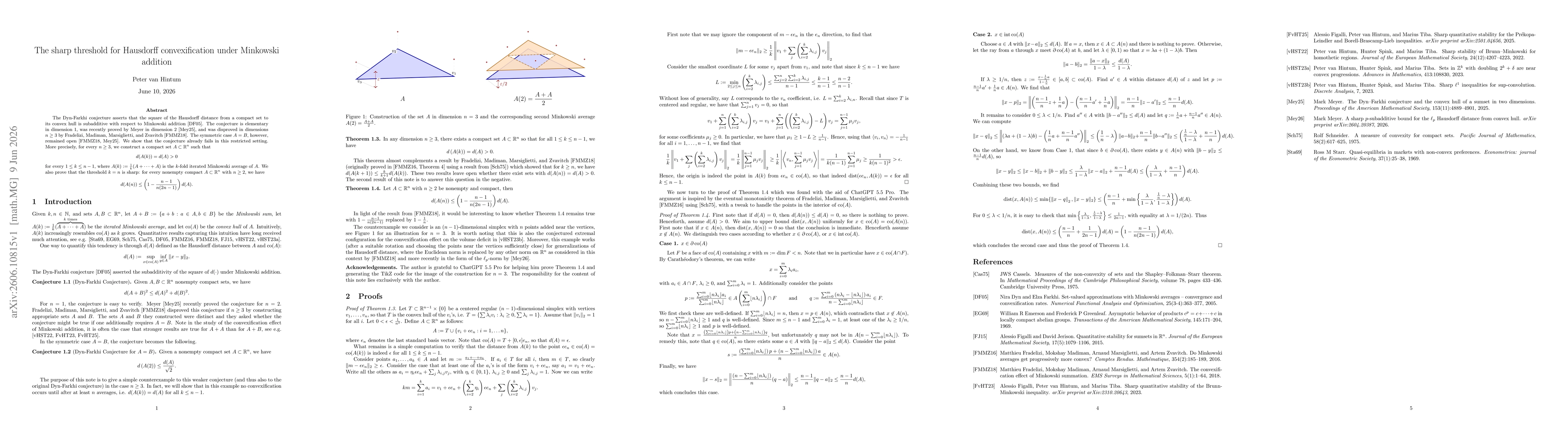 Thumbnail for The sharp threshold for Hausdorff convexification under Minkowski addition