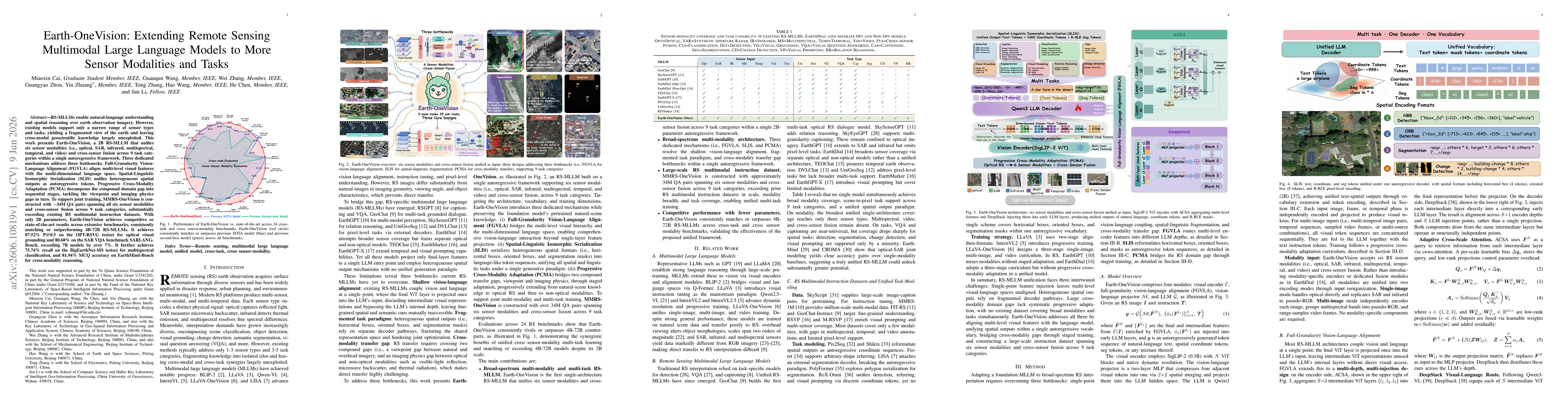 Thumbnail for Earth-OneVision: Extending Remote Sensing Multimodal Large Language Models to More Sensor Modalities and Tasks
