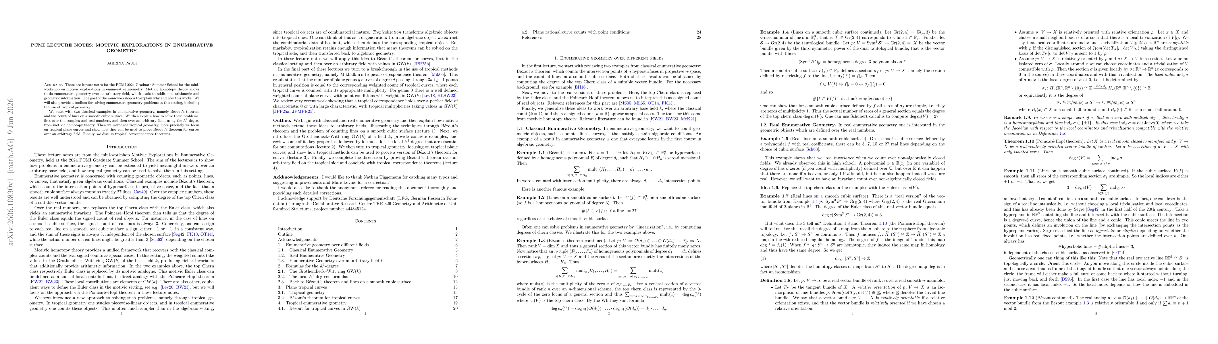 Thumbnail for PCMI lecture notes: Motivic explorations in enumerative geometry