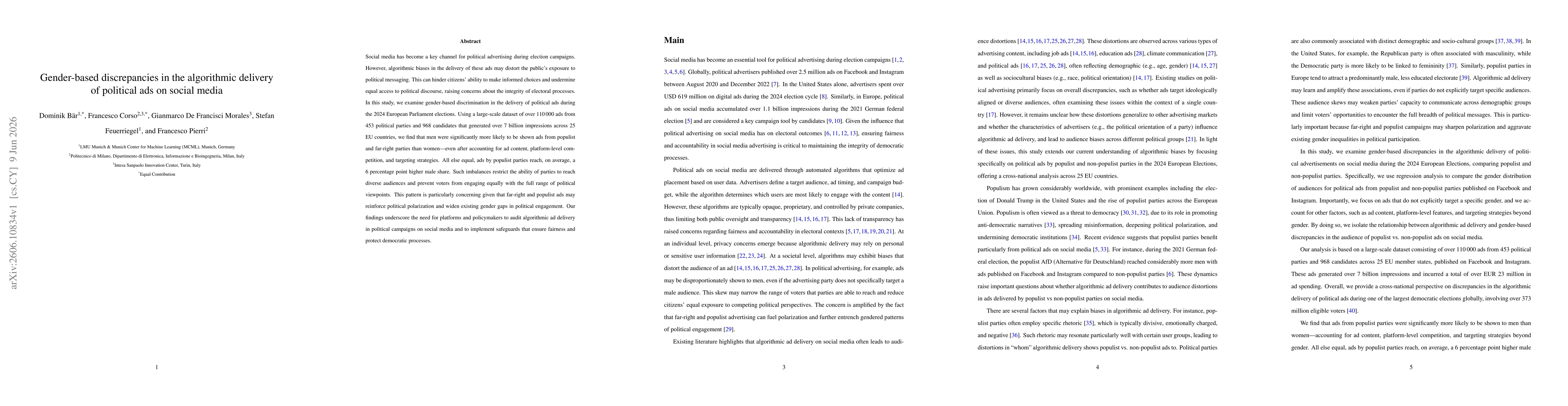Thumbnail for Gender-based discrepancies in the algorithmic delivery of political ads on social media