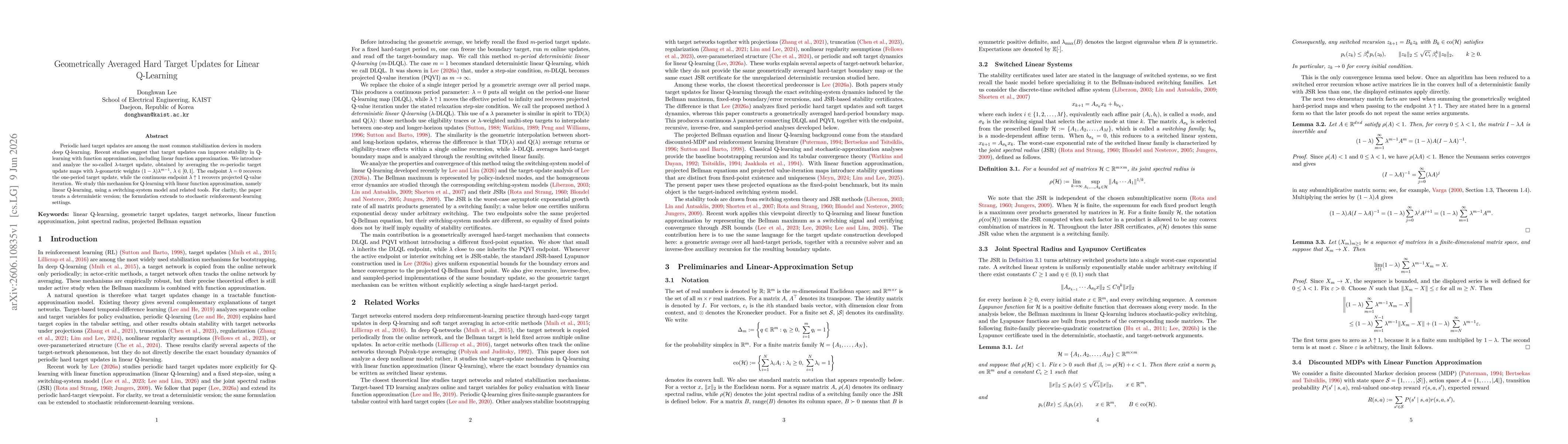 Thumbnail for Geometrically Averaged Hard Target Updates for Linear Q-Learning