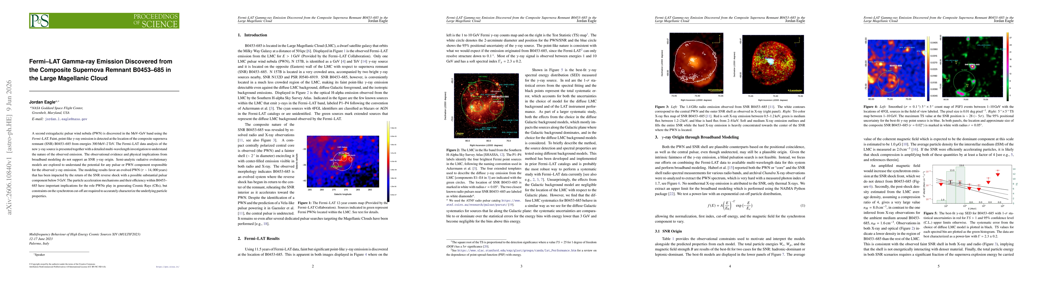 Thumbnail for Fermi-LAT Gamma-ray Emission Discovered from the Composite Supernova Remnant B0453-685 in the Large Magellanic Cloud