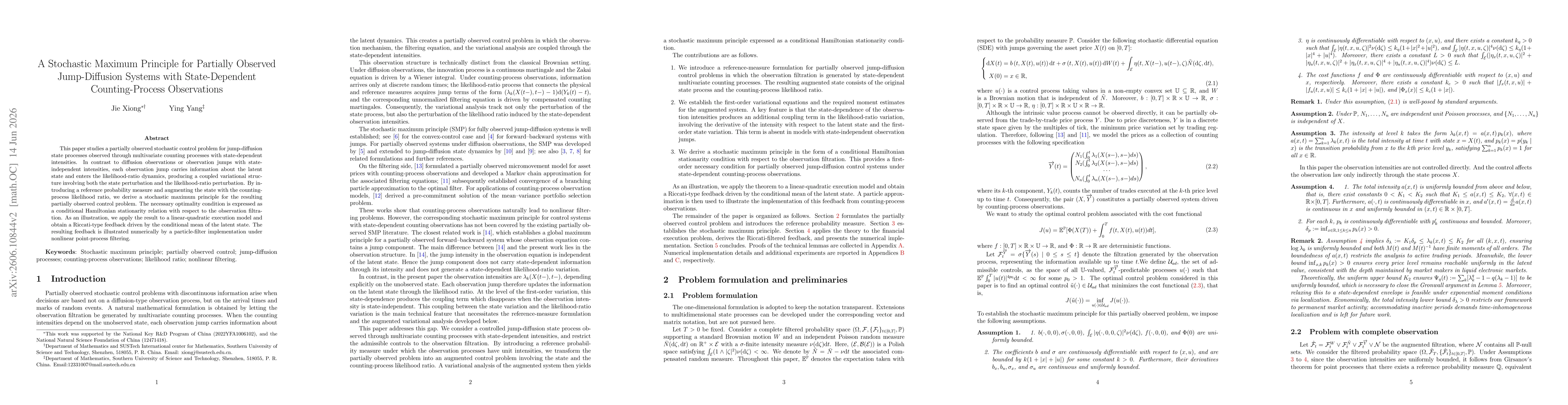 Thumbnail for A Stochastic Maximum Principle for Partially Observed Jump-Diffusion Systems with Counting-Process Observations