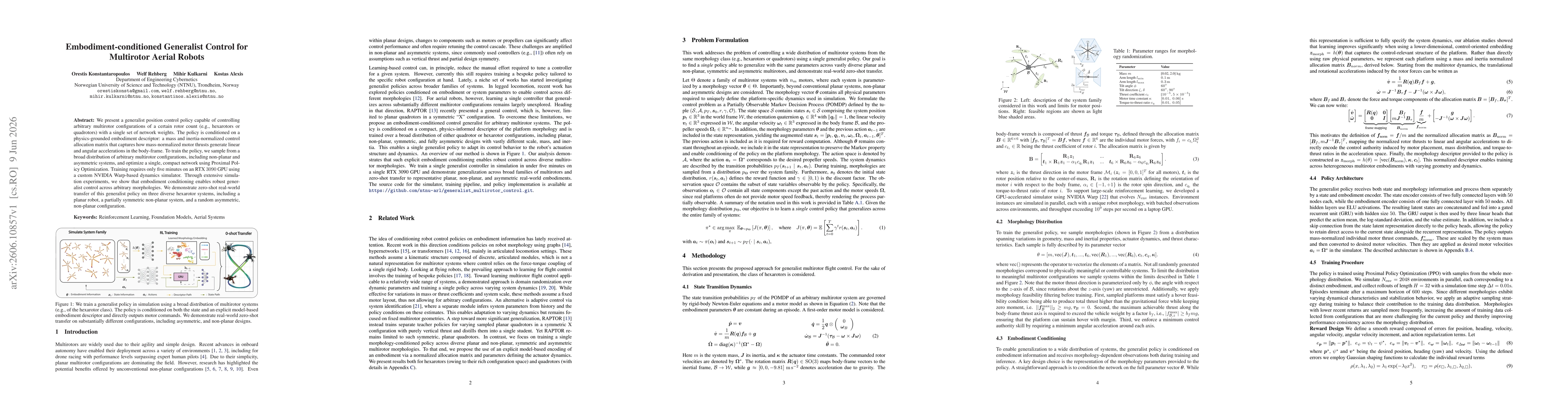 Thumbnail for Embodiment-conditioned Generalist Control for Multirotor Aerial Robots