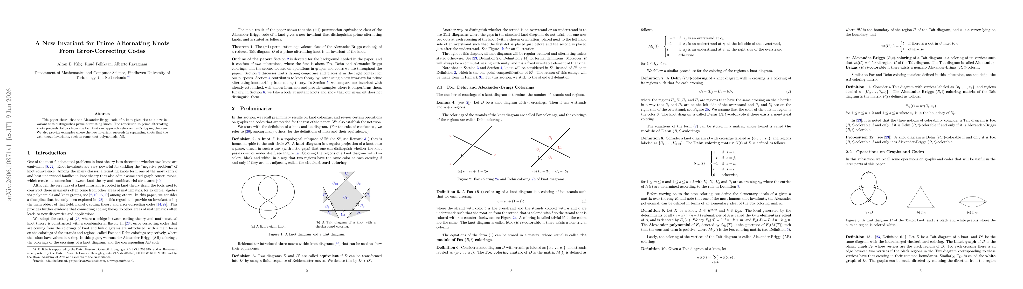 Thumbnail for A New Invariant for Prime Alternating Knots From Error-Correcting Codes