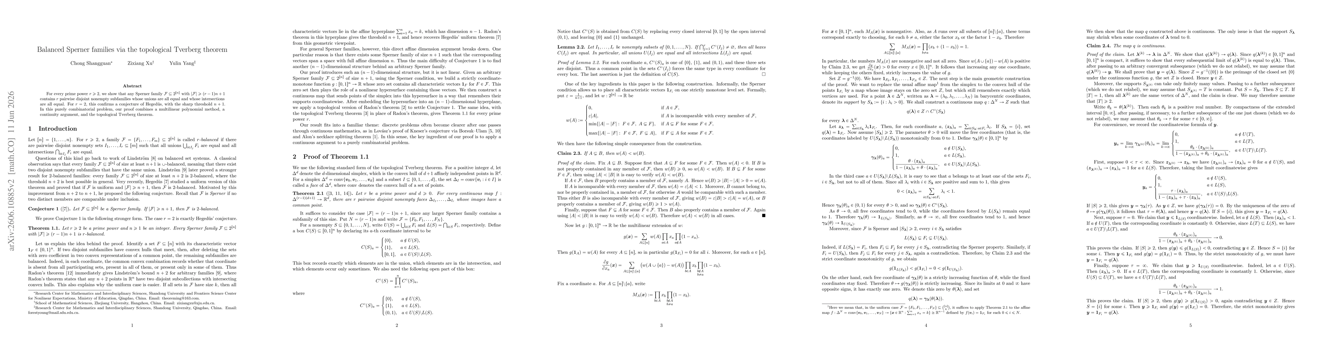 Thumbnail for Balanced Sperner families via the topological Tverberg theorem
