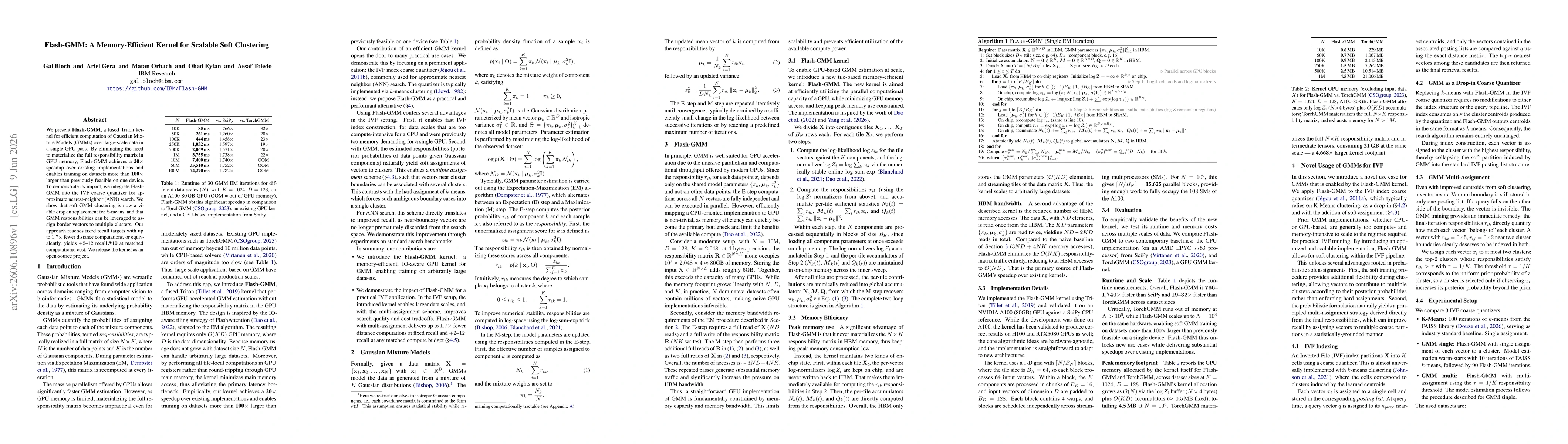 Thumbnail for Flash-GMM: A Memory-Efficient Kernel for Scalable Soft Clustering