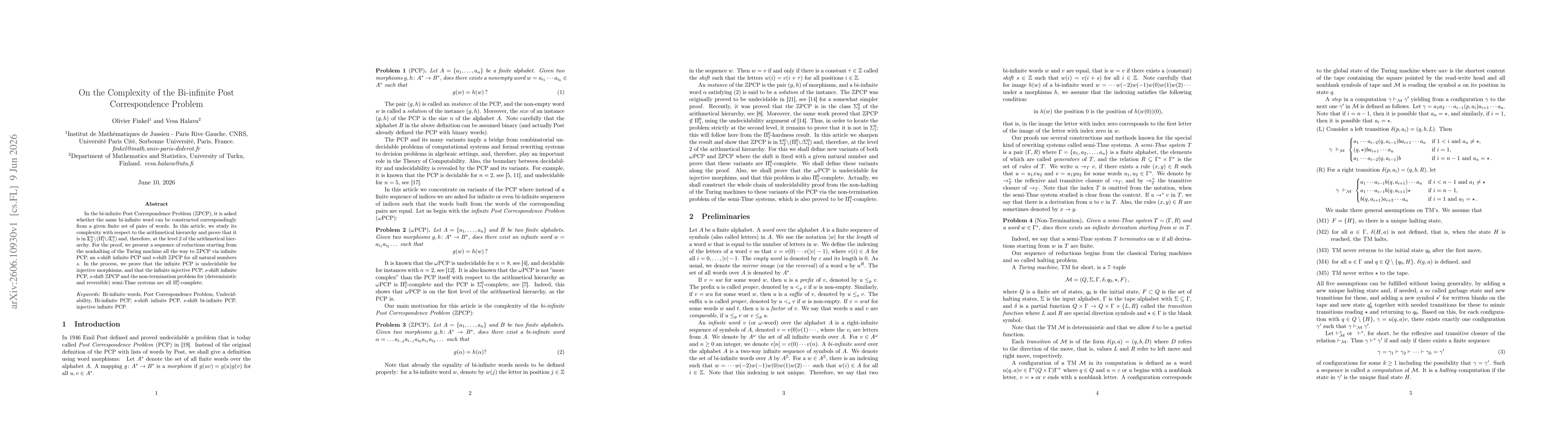 Thumbnail for On the Complexity of the Bi-infinite Post Correspondence Problem