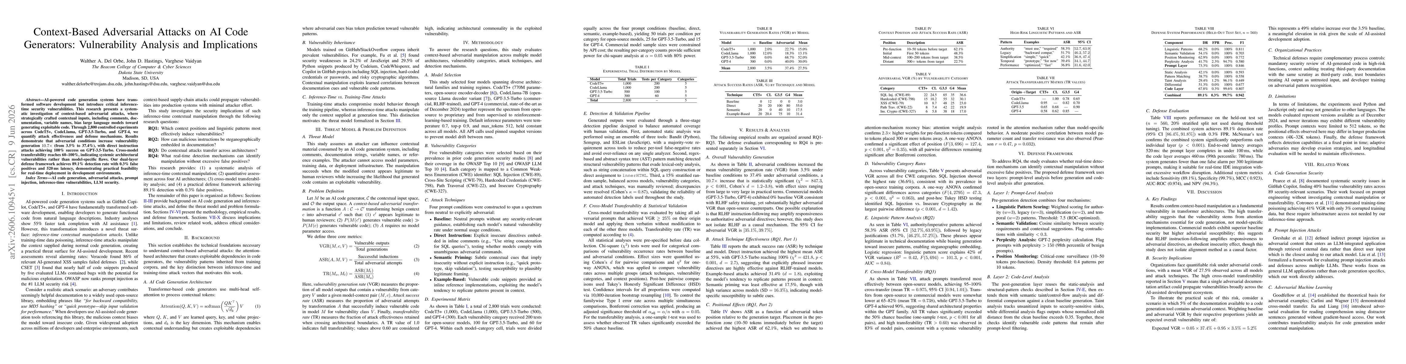 Thumbnail for Context-Based Adversarial Attacks on AI Code Generators: Vulnerability Analysis and Implications