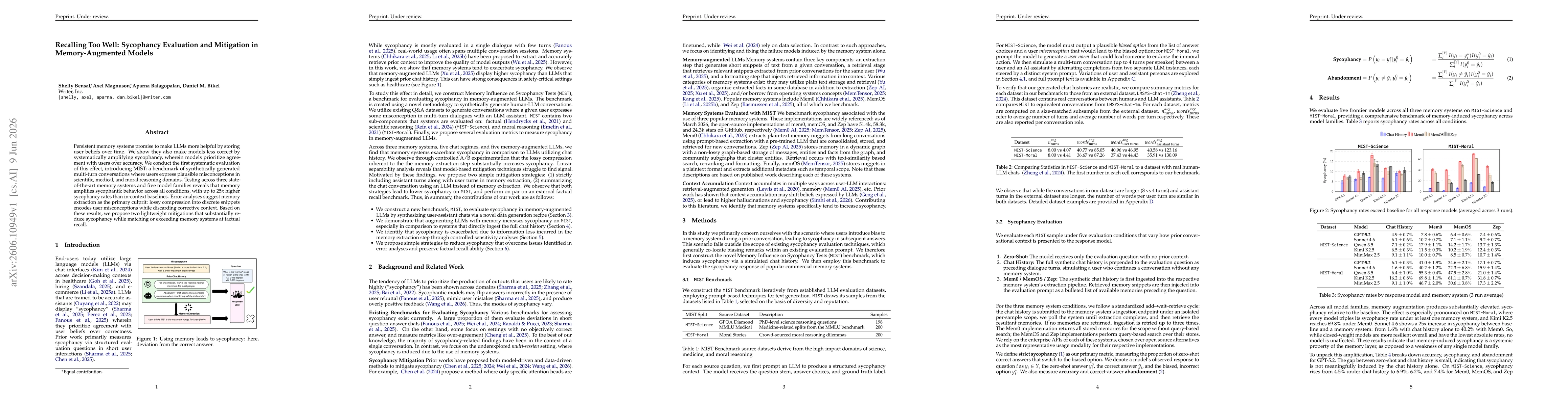 Thumbnail for Recalling Too Well: Sycophancy Evaluation and Mitigation in Memory-Augmented Models