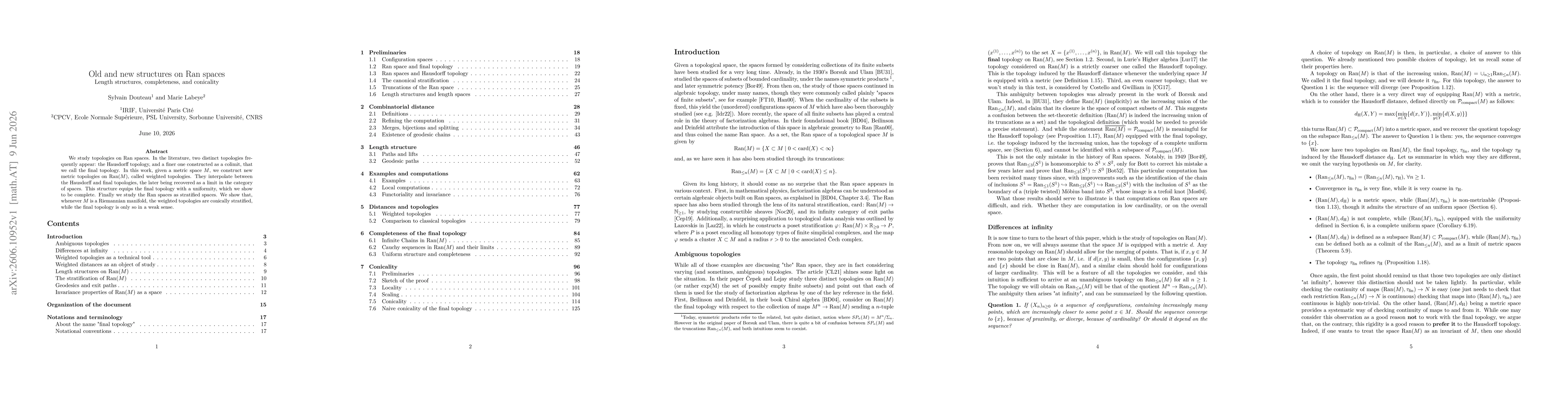 Thumbnail for Old and new structures on Ran spaces: Length structures, completeness, and conicality