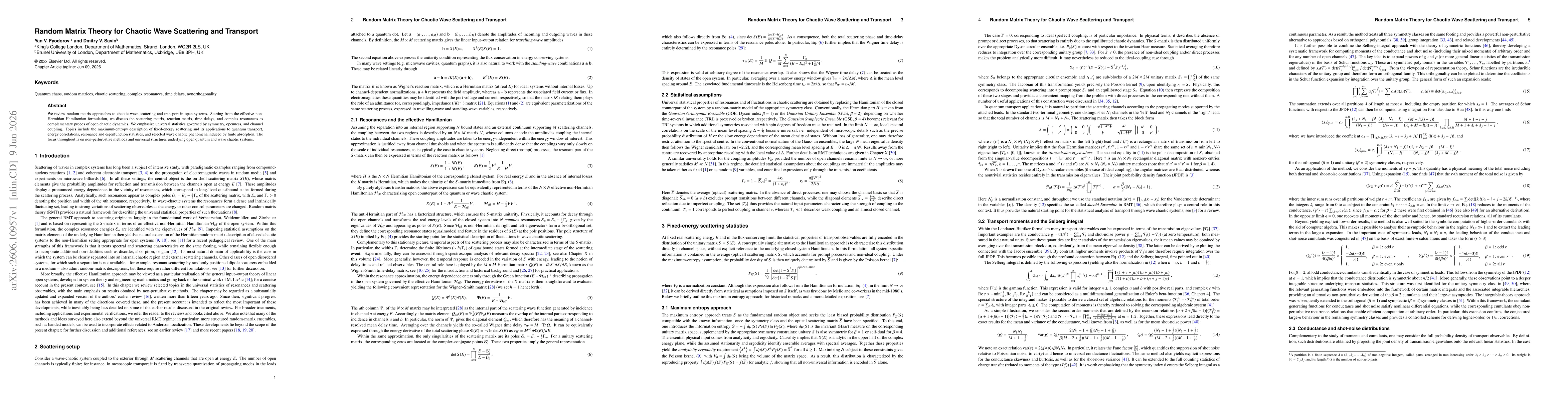 Thumbnail for Random Matrix Theory for Chaotic Wave Scattering and Transport