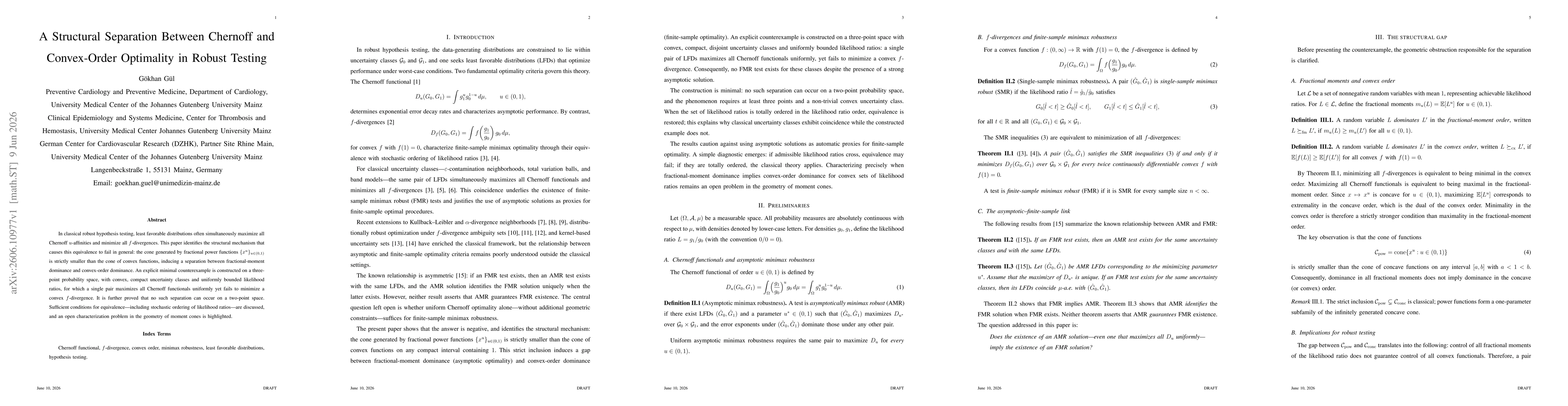 Thumbnail for A Structural Separation Between Chernoff and Convex-Order Optimality in Robust Testing
