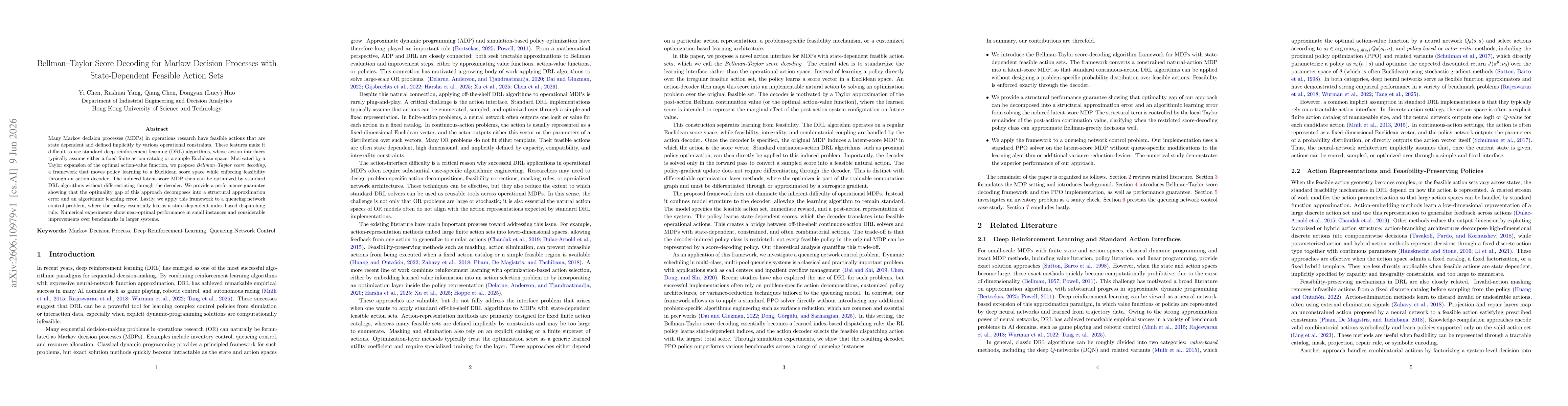 Thumbnail for Bellman-Taylor Score Decoding for Markov Decision Processes with State-Dependent Feasible Action Sets