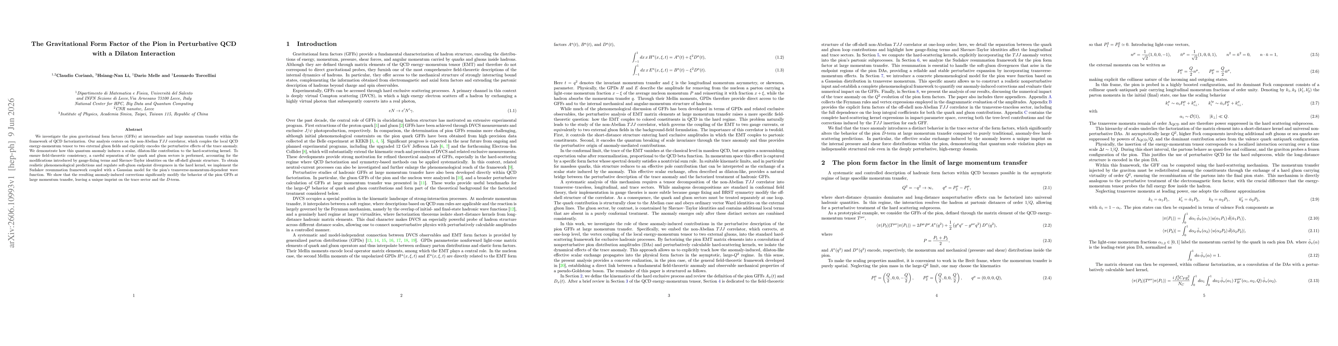 Thumbnail for The Gravitational Form Factor of the Pion in Perturbative QCD with a Dilaton Interaction