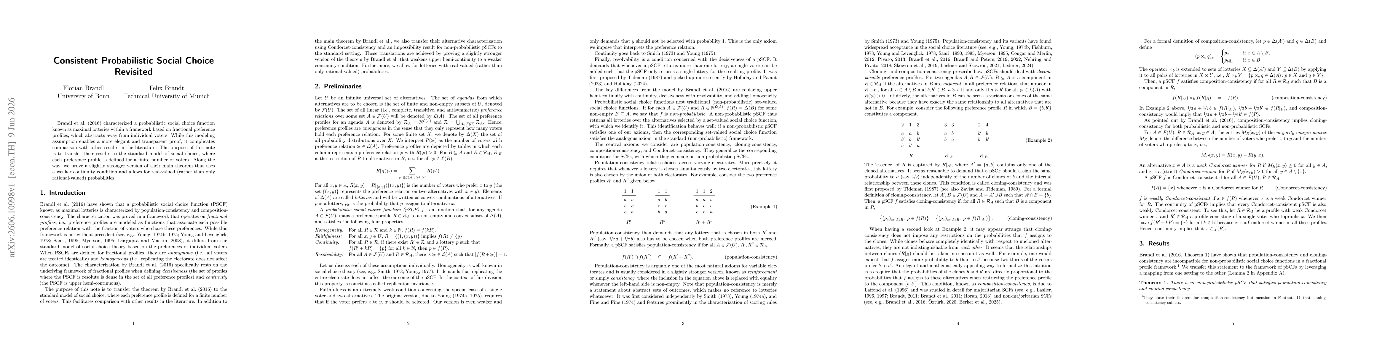 Thumbnail for Consistent Probabilistic Social Choice Revisited