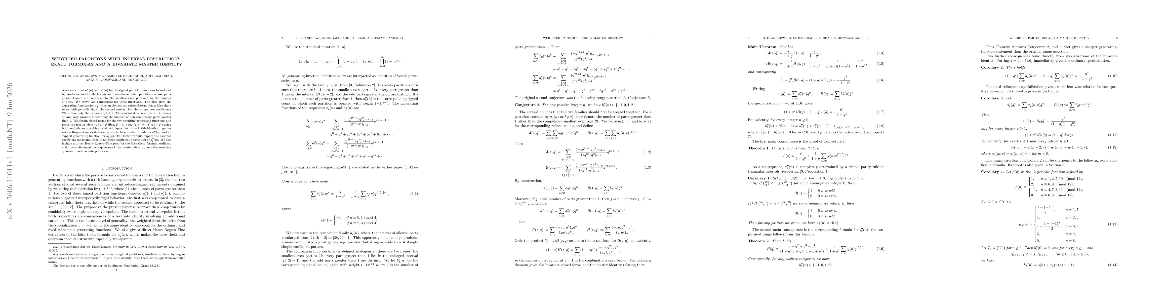 Thumbnail for Weighted partitions with interval restrictions: exact formulas and a bivariate master identity