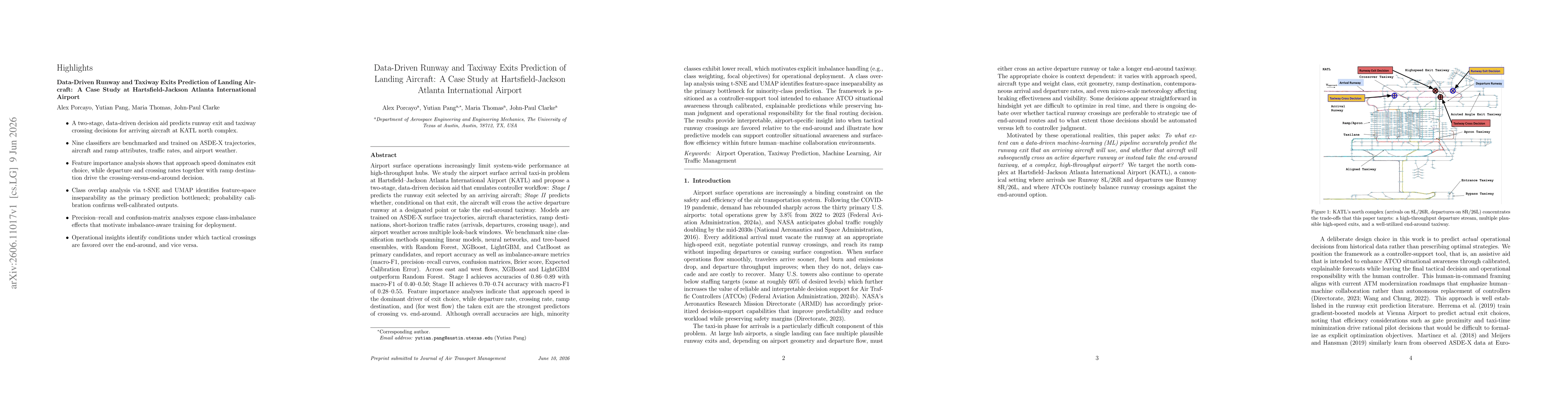 Thumbnail for Data-Driven Runway and Taxiway Exits Prediction of Landing Aircraft: A Case Study at Hartsfield-Jackson Atlanta International Airport