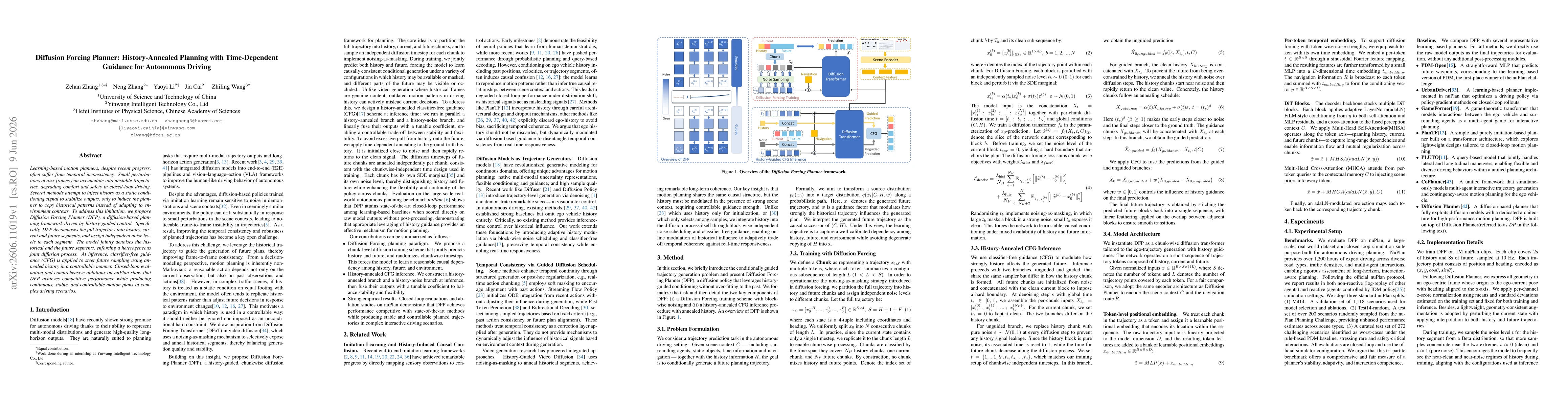 Thumbnail for Diffusion Forcing Planner: History-Annealed Planning with Time-Dependent Guidance for Autonomous Driving