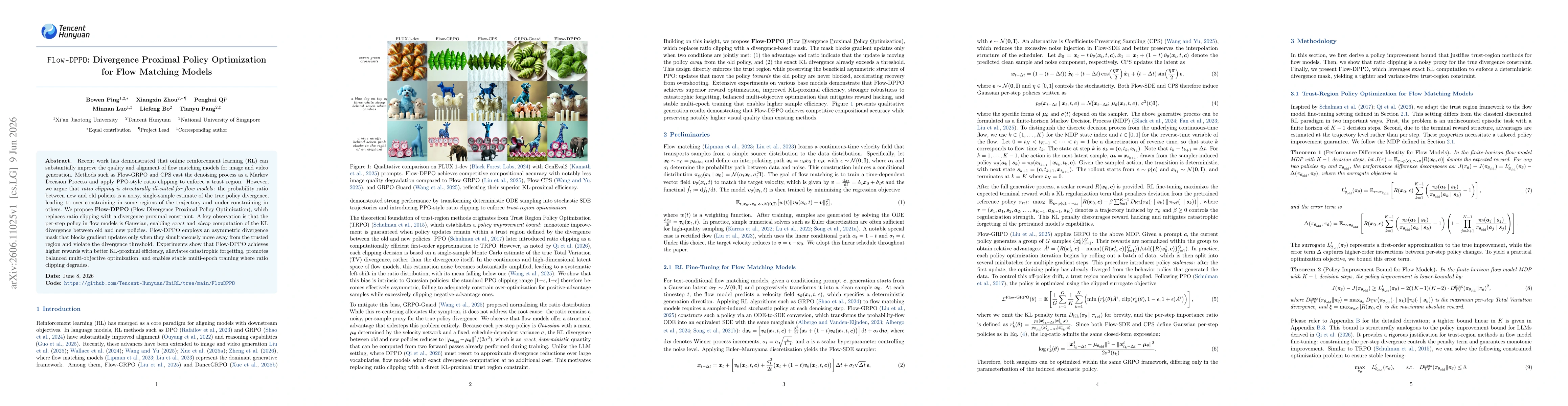 Thumbnail for Flow-DPPO: Divergence Proximal Policy Optimization for Flow Matching Models