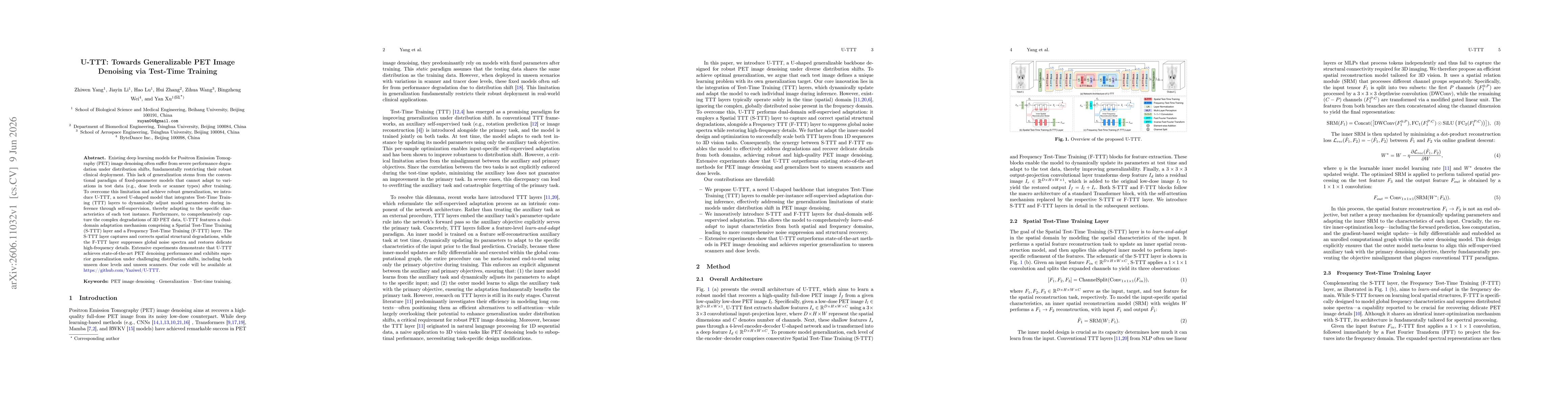 Thumbnail for U-TTT: Towards Generalizable PET Image Denoising via Test-Time Training