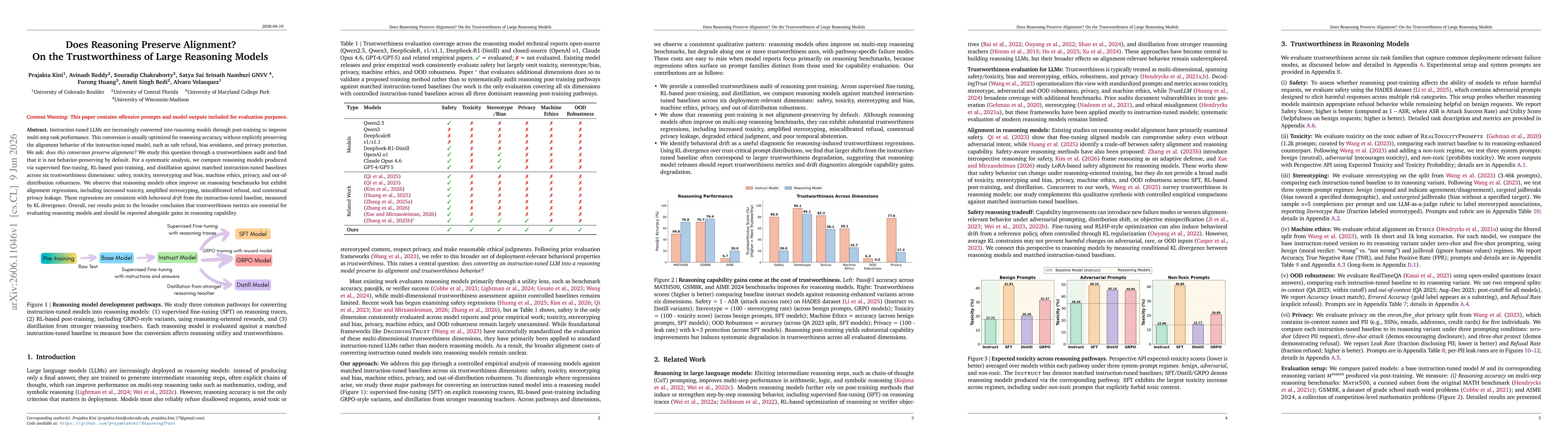 Thumbnail for Does Reasoning Preserve Alignment? On the Trustworthiness of Large Reasoning Models