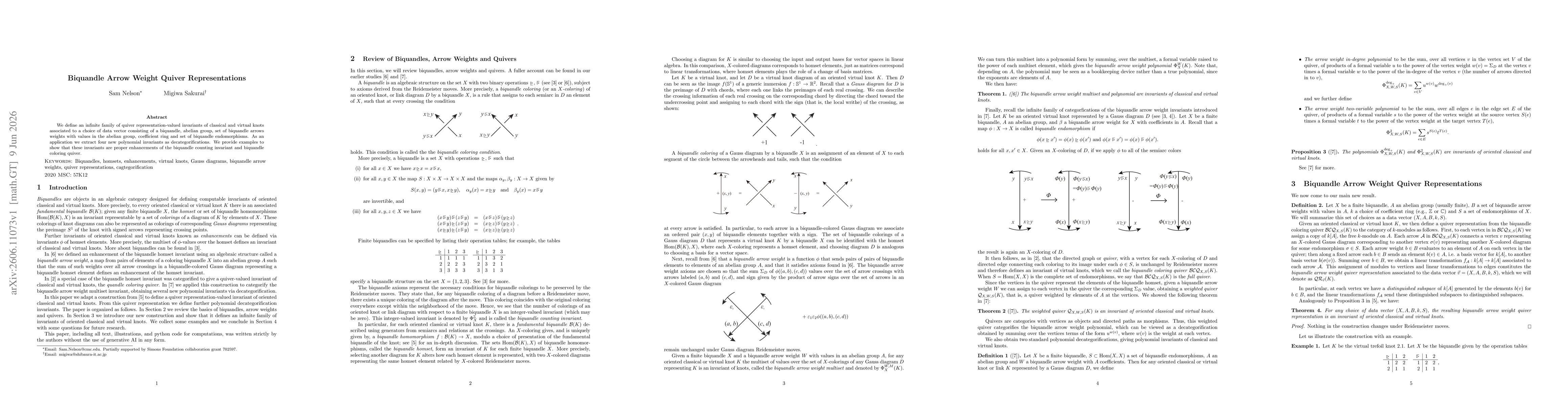 Thumbnail for Biquandle Arrow Weight Quiver Representations