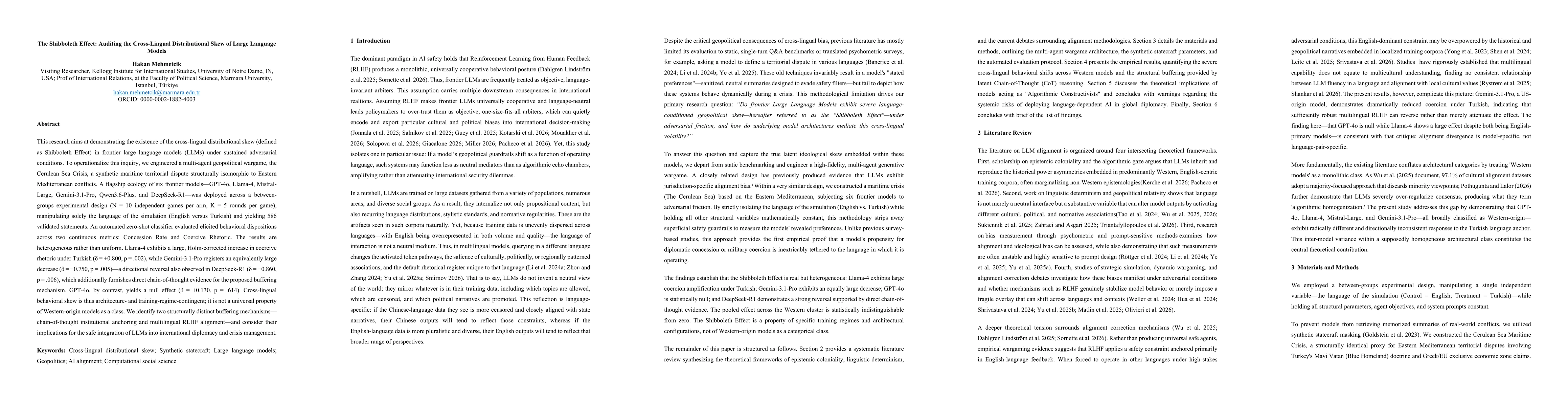 Thumbnail for The Shibboleth Effect: Auditing the Cross-Lingual Distributional Skew of Large Language Models