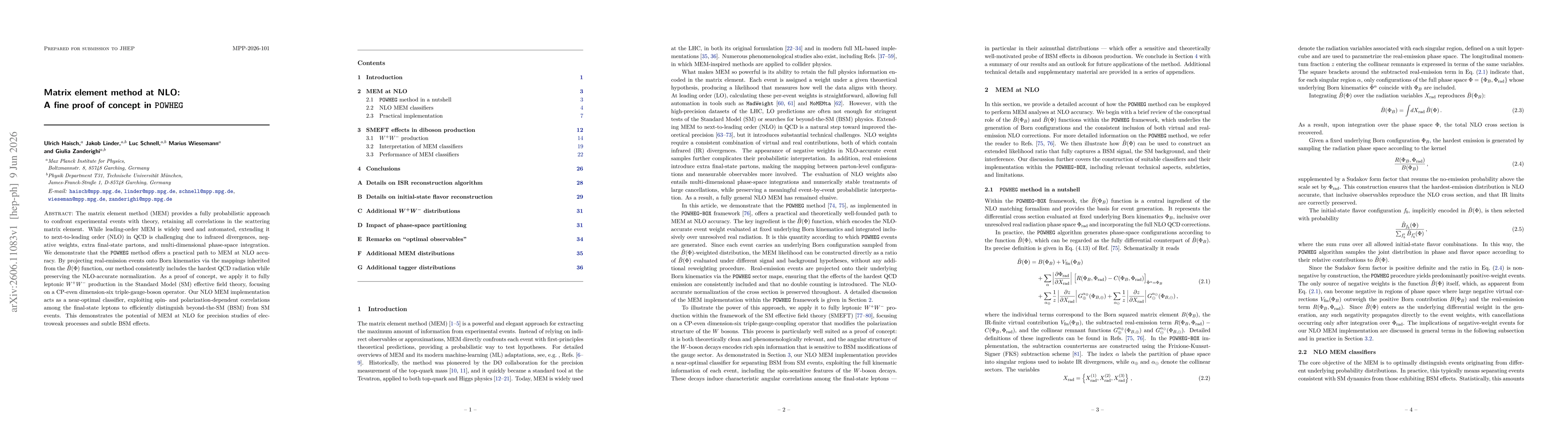 Thumbnail for Matrix element method at NLO: A fine proof of concept in POWHEG