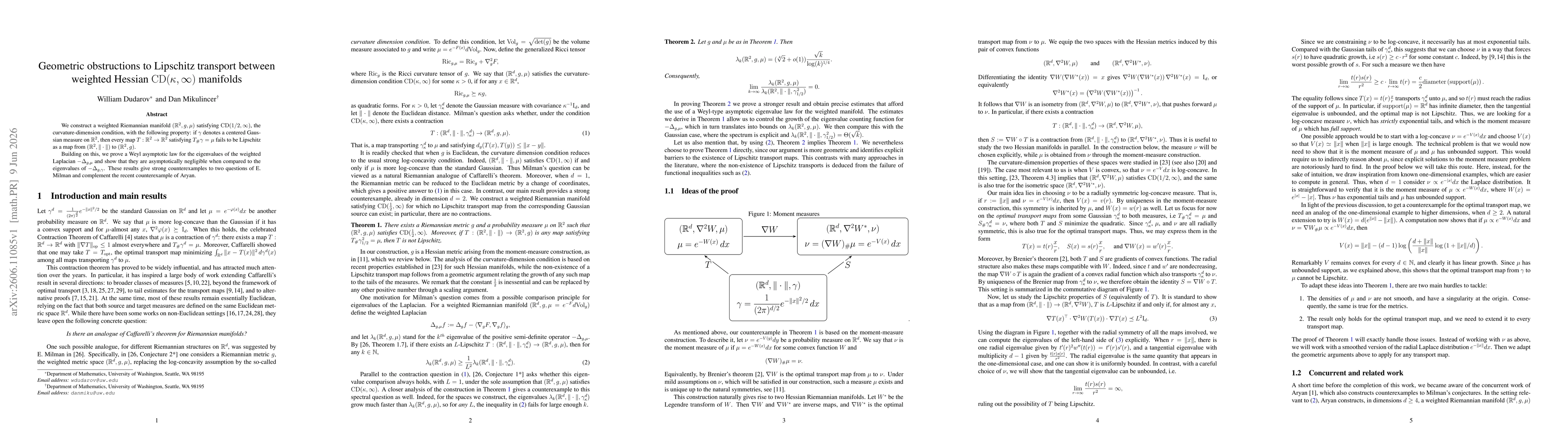 Thumbnail for Geometric obstructions to Lipschitz transport between weighted Hessian $\mathrm{CD}(κ,\infty)$ manifolds