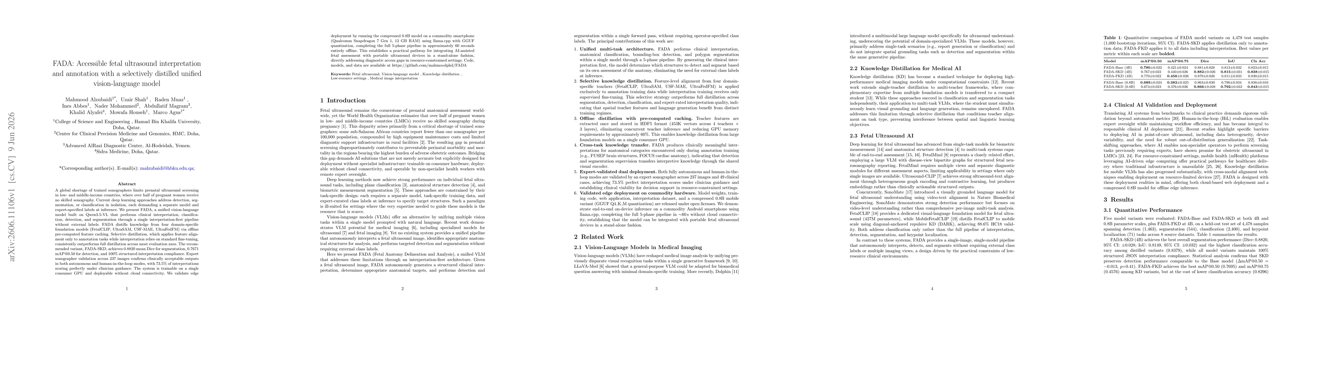Thumbnail for FADA: Accessible fetal ultrasound interpretation and annotation with a selectively distilled unified vision-language model