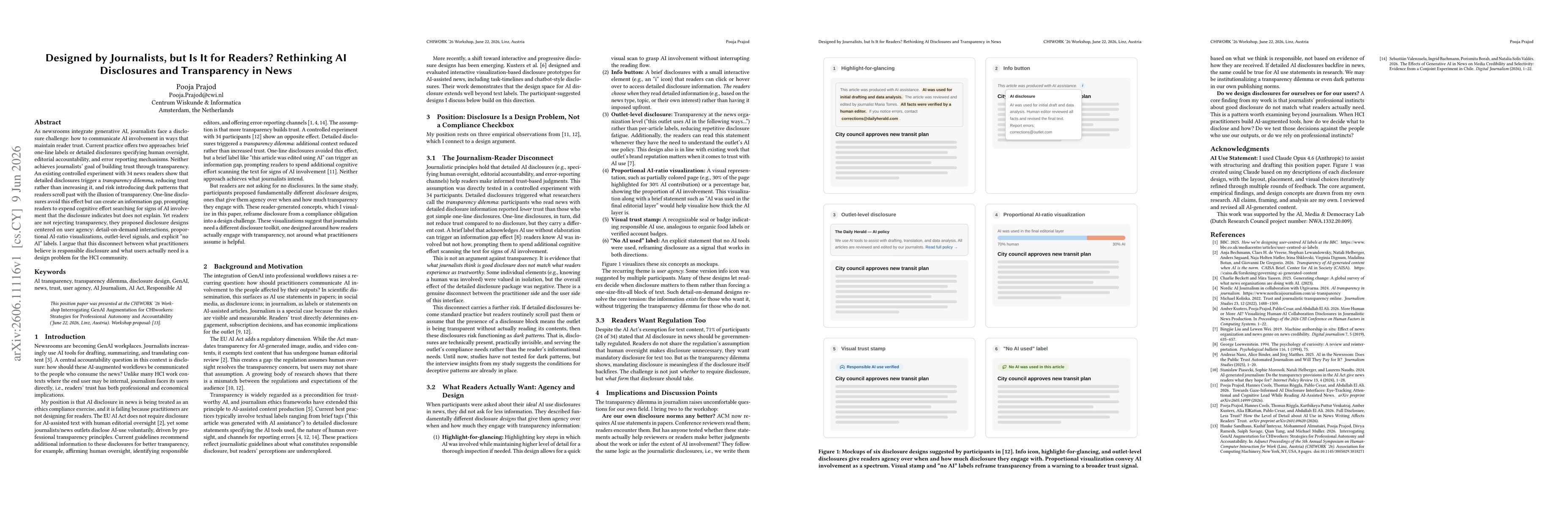 Thumbnail for Designed by Journalists, but Is It for Readers? Rethinking AI Disclosures and Transparency in News