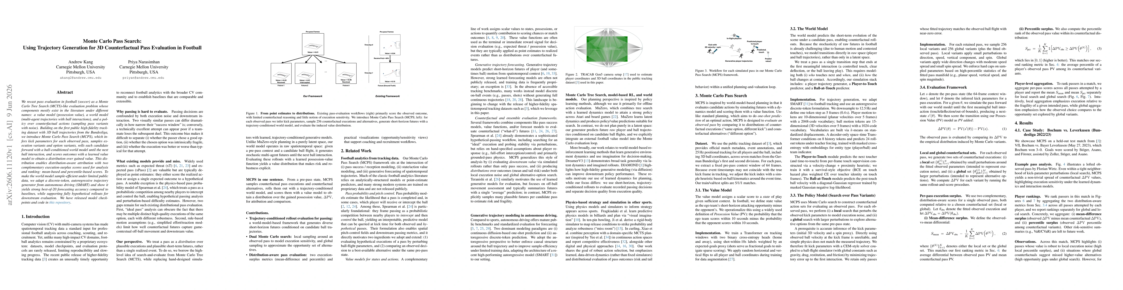 Thumbnail for Monte Carlo Pass Search: Using Trajectory Generation for 3D Counterfactual Pass Evaluation in Football