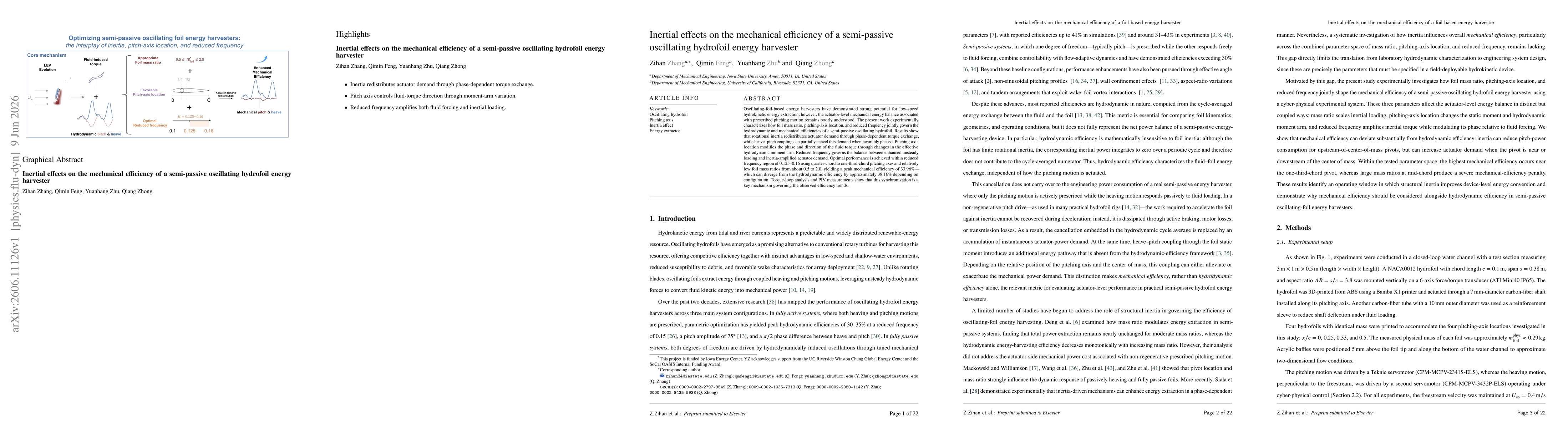 Thumbnail for Inertial effects on the mechanical efficiency of a semi-passive oscillating hydrofoil energy harvester