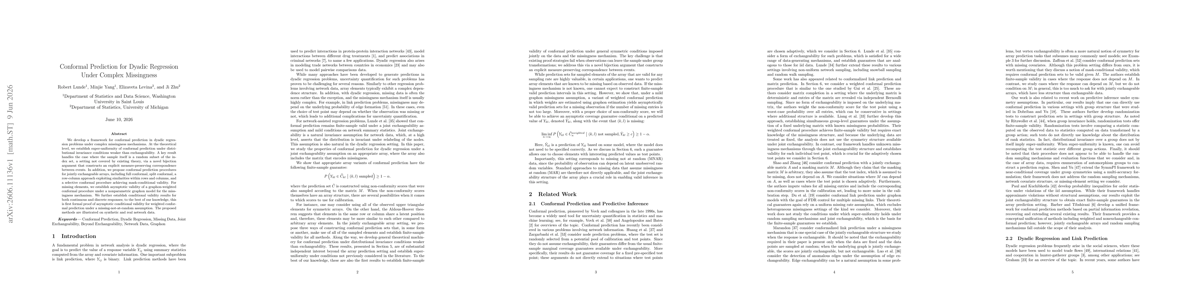 Thumbnail for Conformal Prediction for Dyadic Regression Under Complex Missingness
