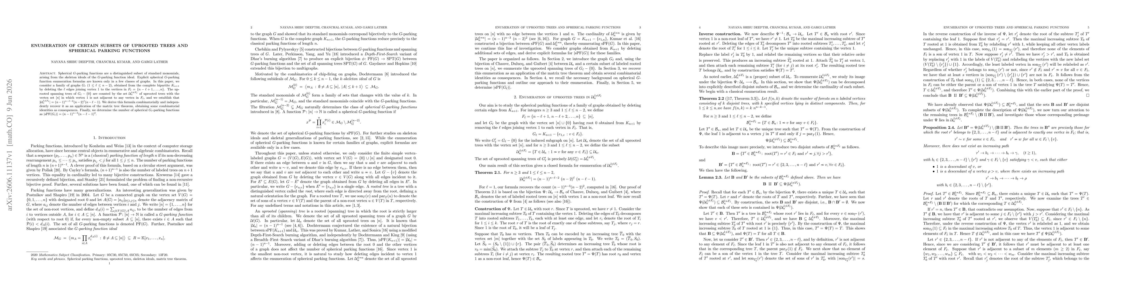 Thumbnail for Enumeration of certain subsets of uprooted trees and spherical parking functions