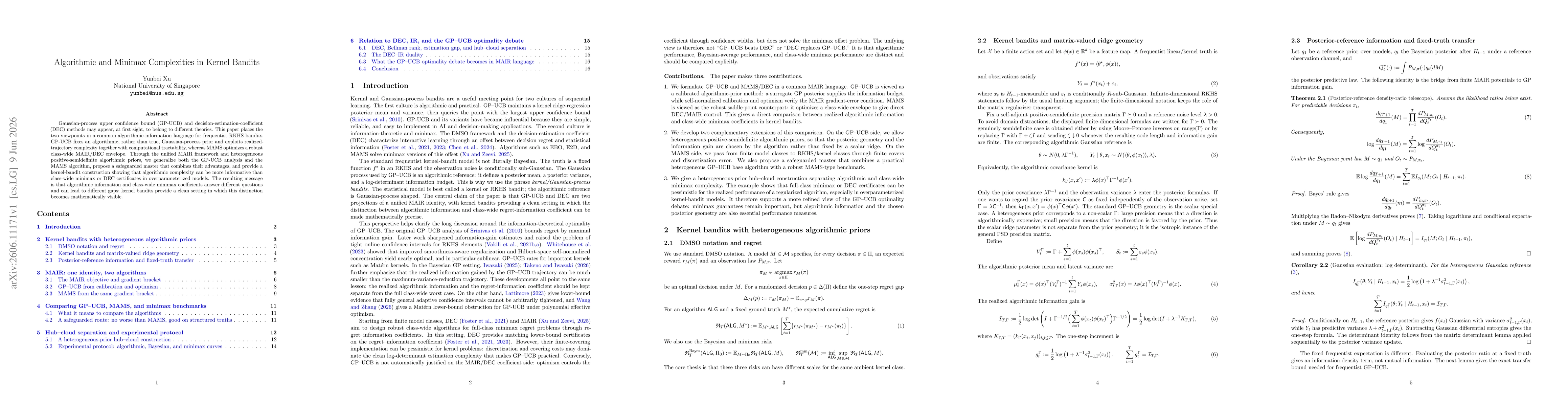 Thumbnail for Algorithmic and Minimax Complexities in Kernel Bandits