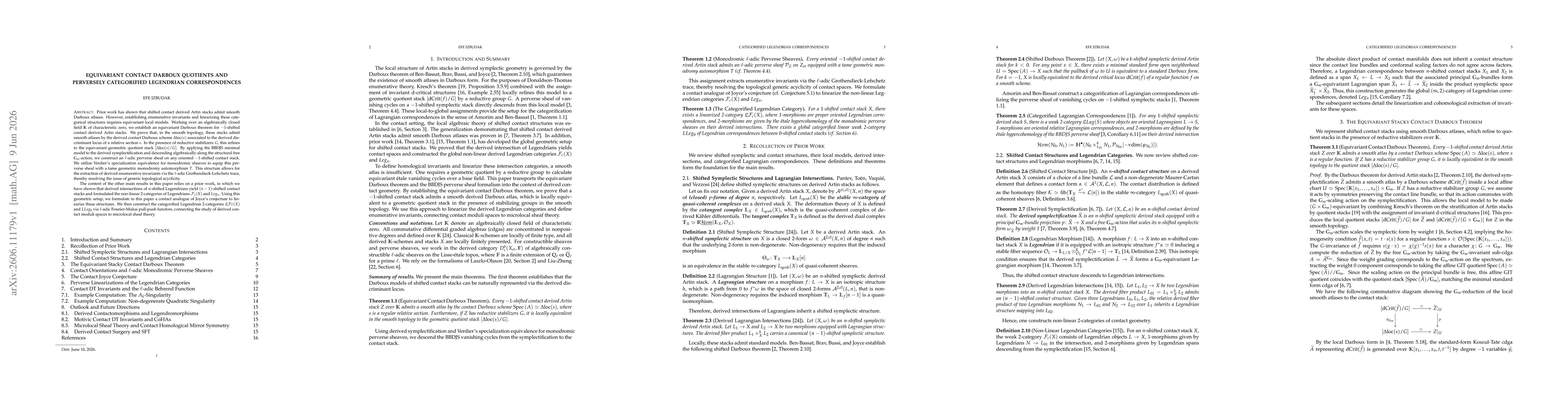 Thumbnail for Equivariant Contact Darboux Quotients and Perversely Categorified Legendrian Correspondences