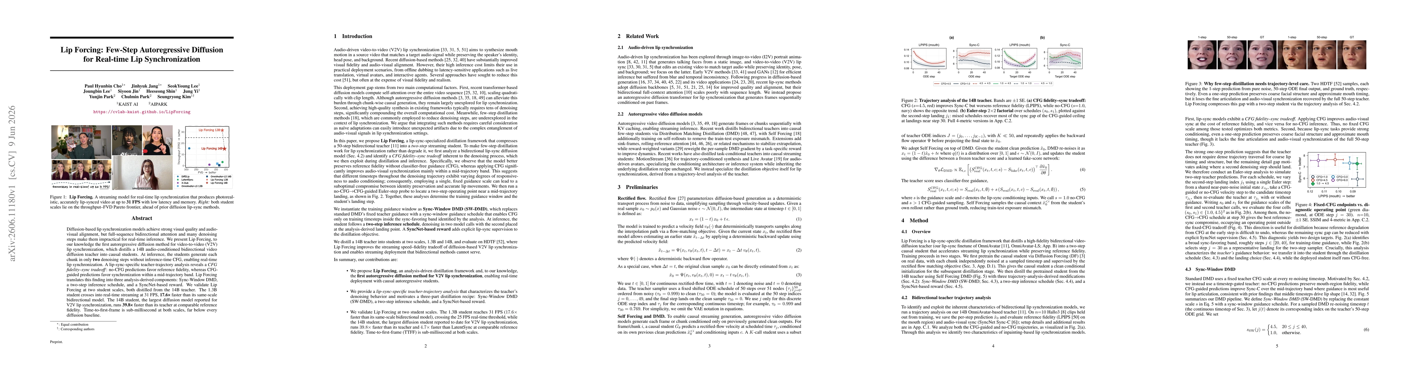 Thumbnail for Lip Forcing: Few-Step Autoregressive Diffusion for Real-time Lip Synchronization