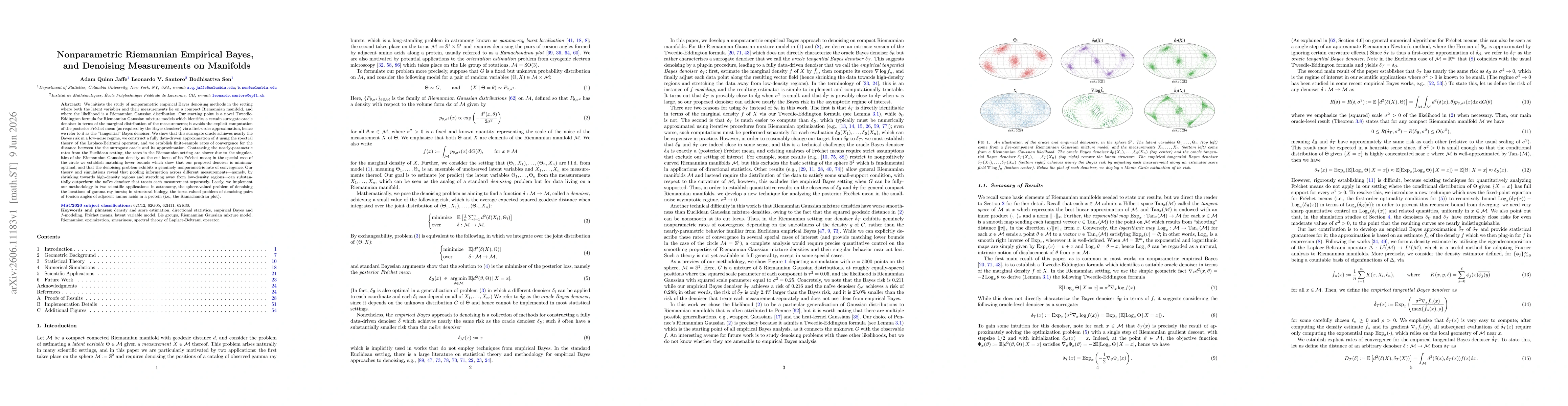 Thumbnail for Nonparametric Riemannian Empirical Bayes, and Denoising Measurements on Manifolds