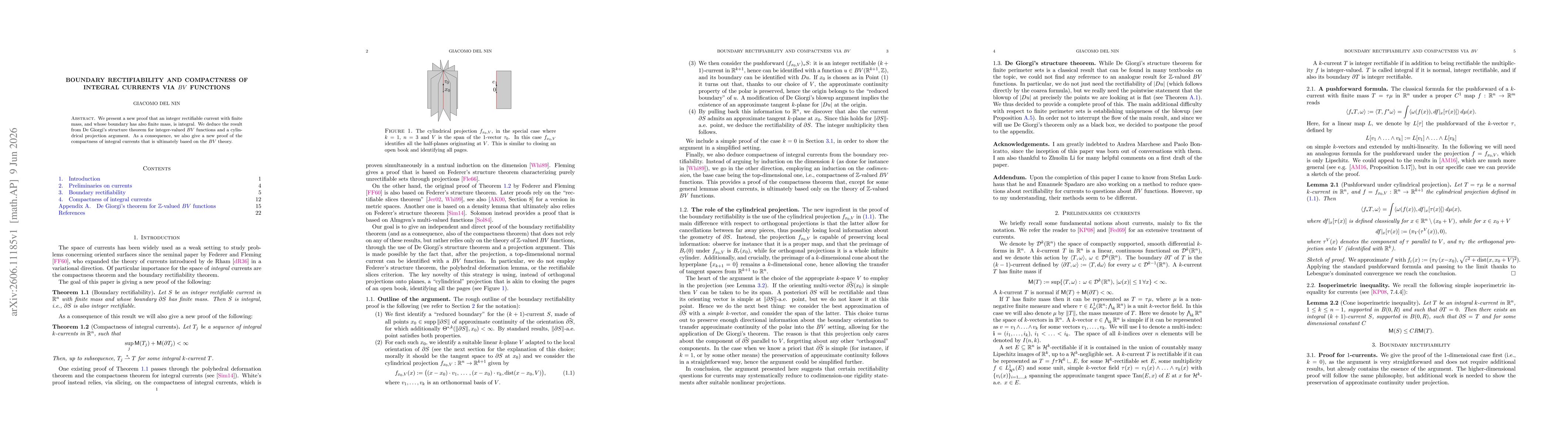Thumbnail for Boundary rectifiability and compactness of integral currents via $BV$ functions