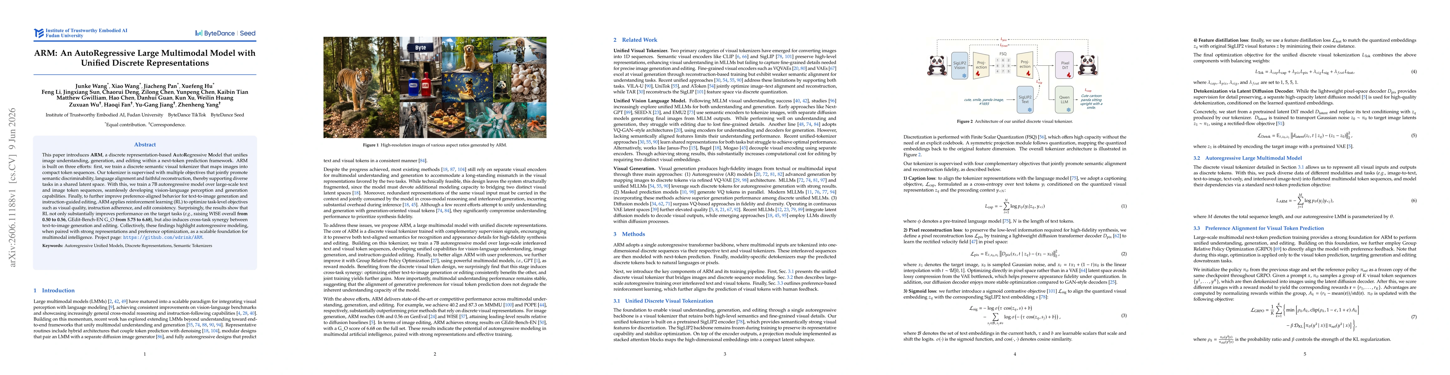 Thumbnail for ARM: An AutoRegressive Large Multimodal Model with Unified Discrete Representations