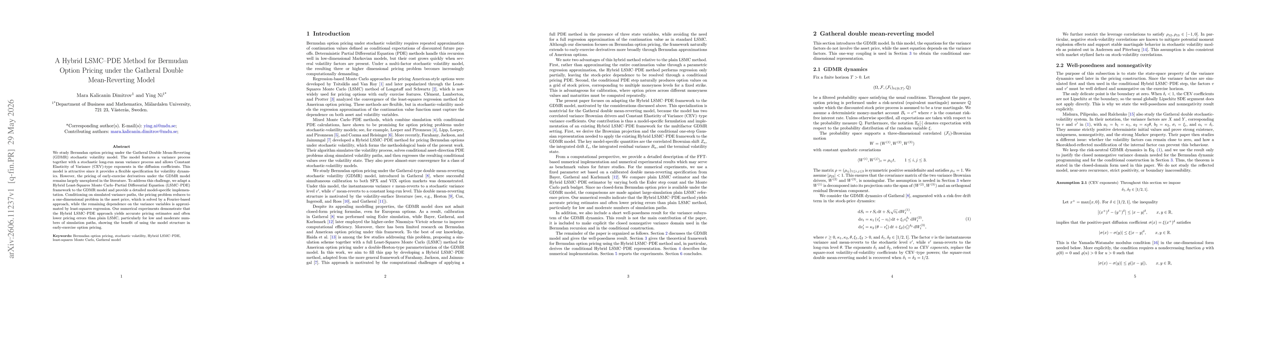 Thumbnail for A Hybrid LSMC-PDE Method for Bermudan Option Pricing under the Gatheral Double Mean-Reverting Model