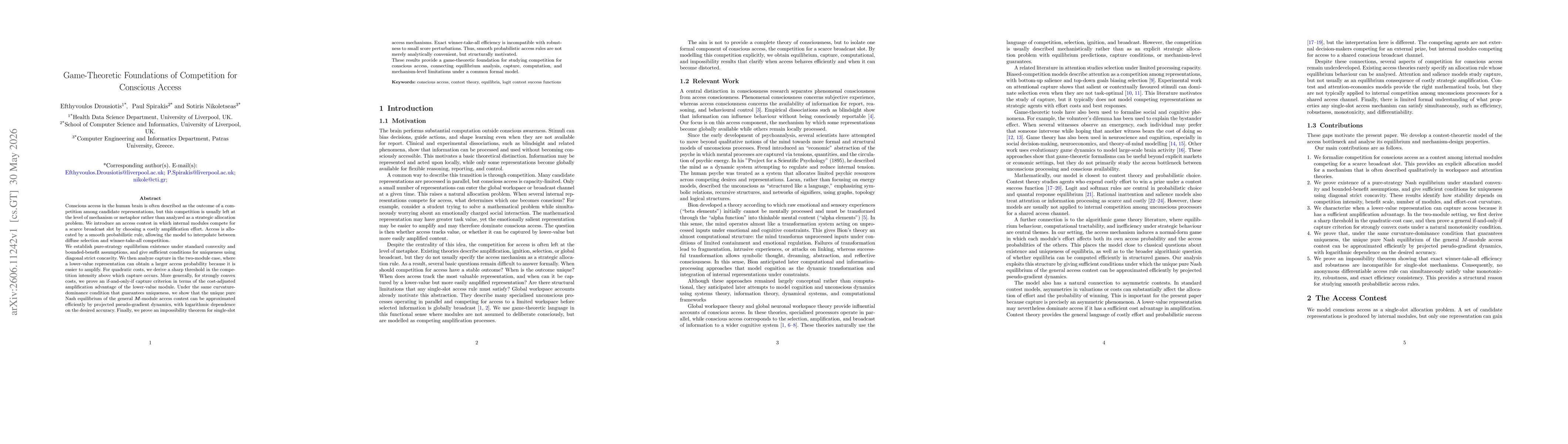 Thumbnail for Game-Theoretic Foundations of Competition for Conscious Access