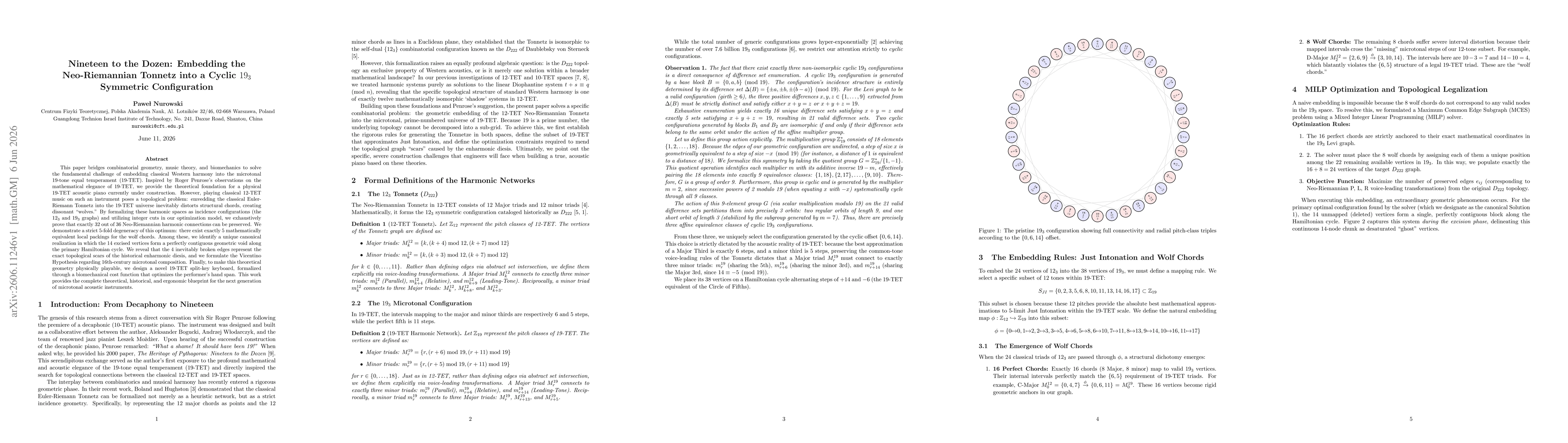 Thumbnail for Nineteen to the Dozen: Embedding the Neo-Riemannian Tonnetz into a Cyclic 19_3 Symmetric Configuration