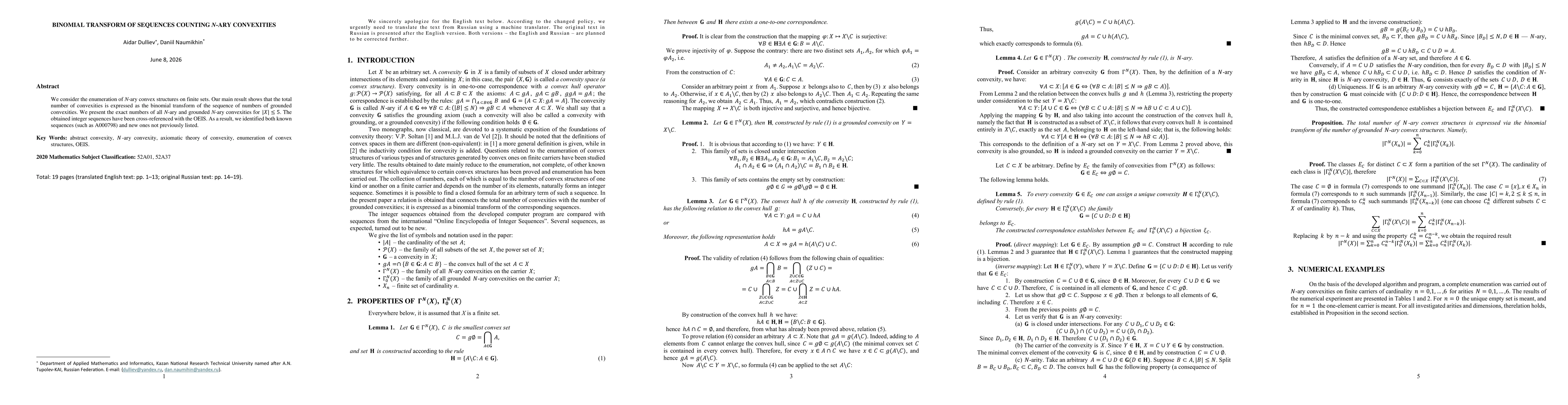 Thumbnail for Binomial Transform of Sequences Counting $N$-ary Convexities