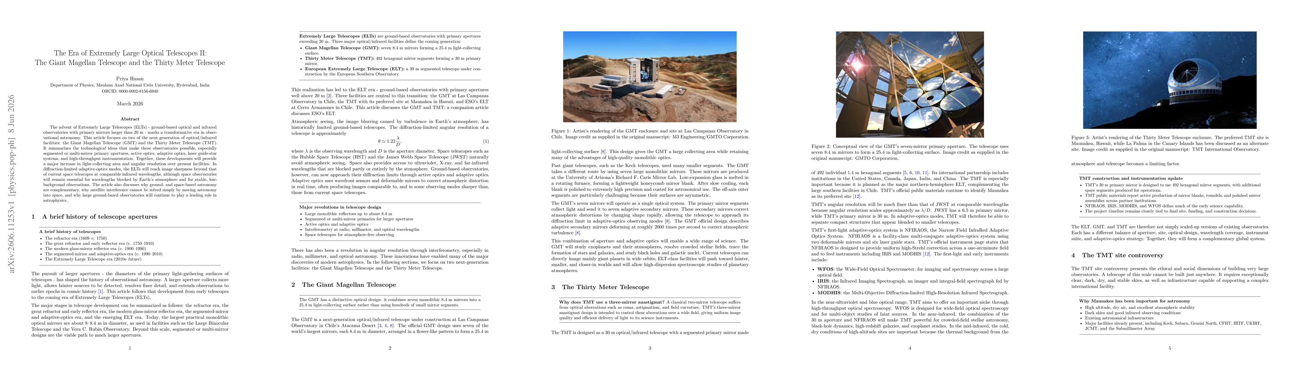 Thumbnail for The Era of Extremely Large Optical Telescopes II: The GMT and TMT