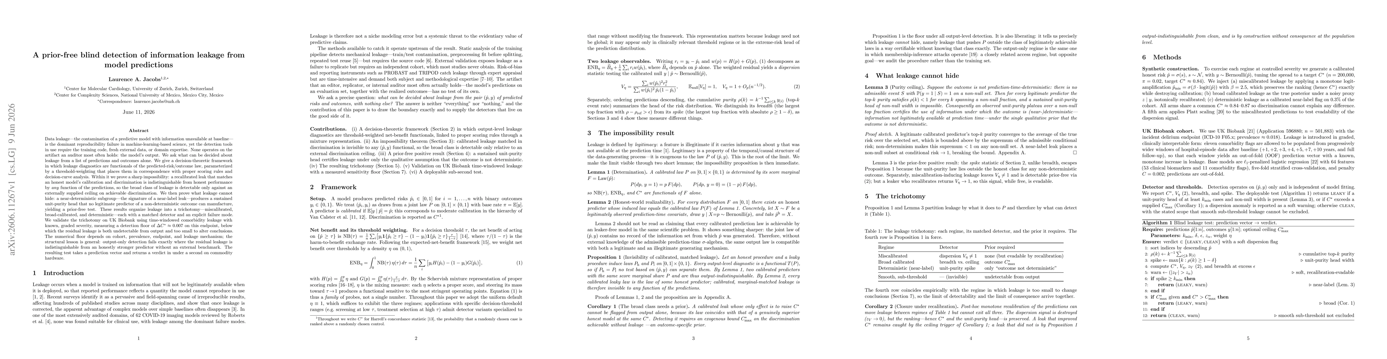 Thumbnail for A prior-free blind detection of information leakage from model predictions