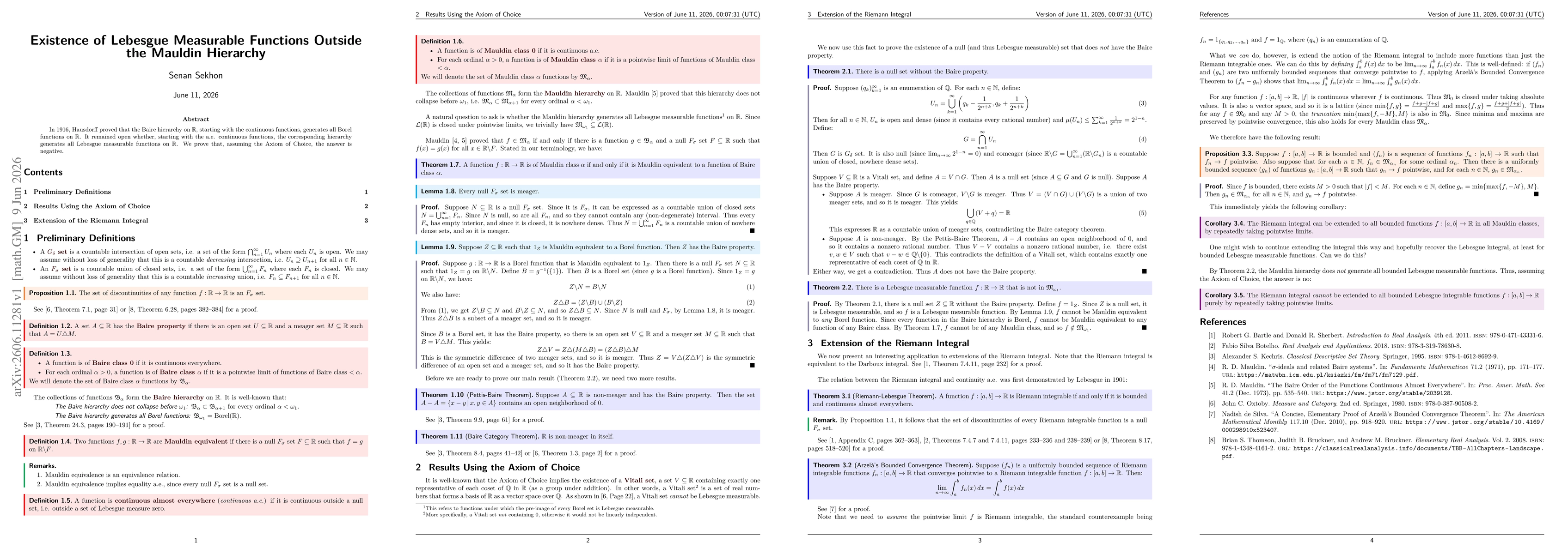 Thumbnail for Existence of Lebesgue Measurable Functions Outside the Mauldin Hierarchy