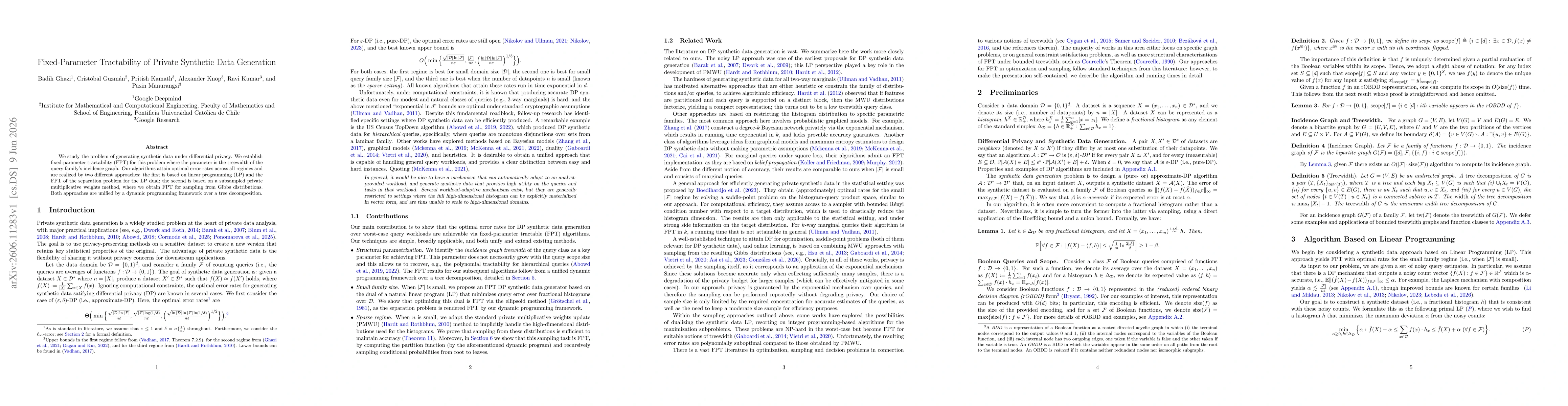 Thumbnail for Fixed-Parameter Tractability of Private Synthetic Data Generation